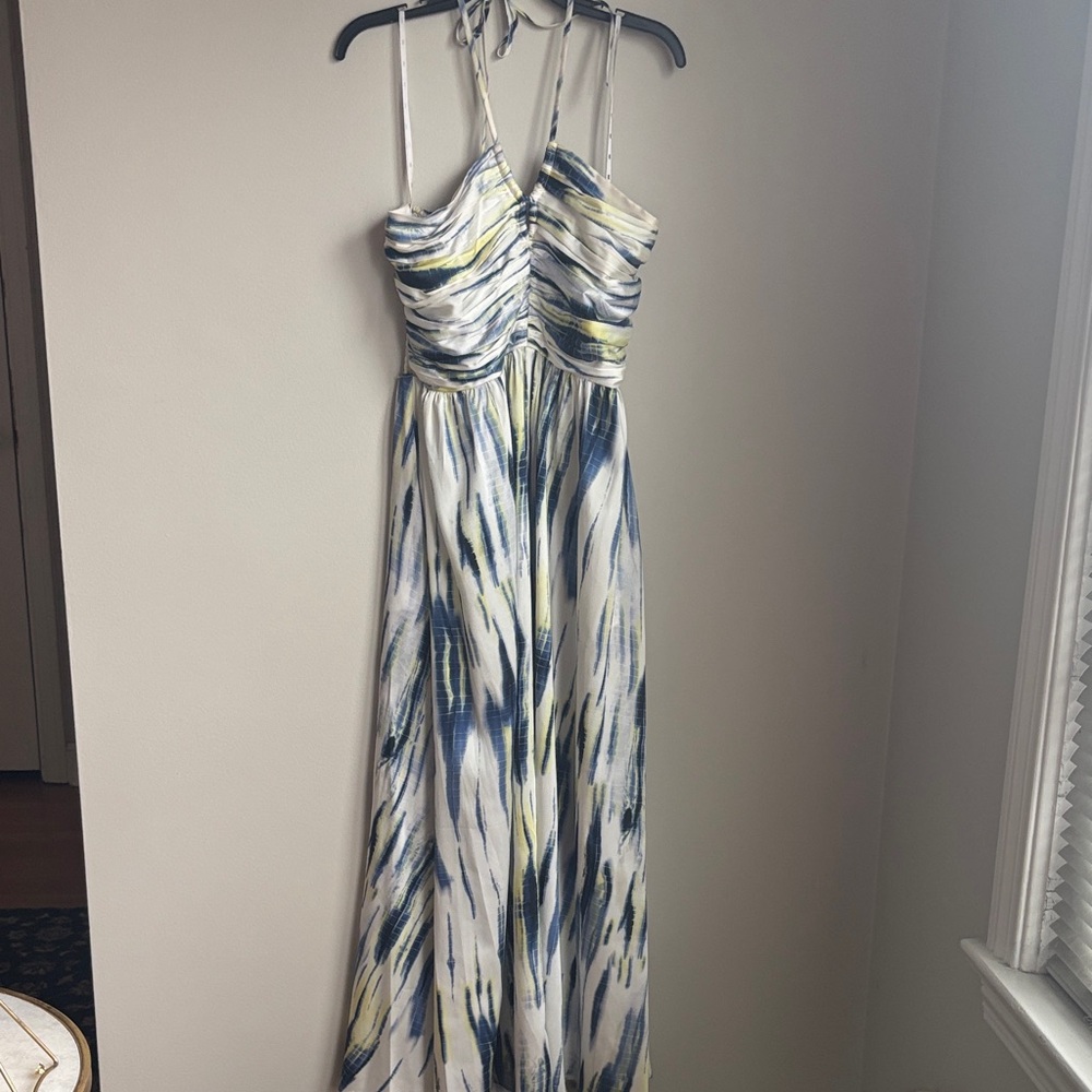 DKNY Blue and Green Patterned Maxi Dress halter, the dyed maxi dress